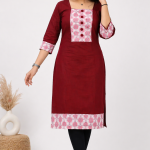Elegant Red Ikat Panel Cotton Kurti for Women