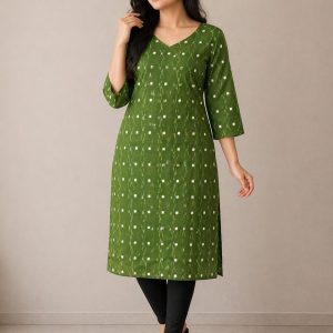Green Saptapar Sambalpuri Printed Cotton Kurti for Women | Ethnic Straight Fit Kurti