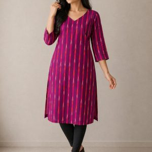 Magenta Saptapar Sambalpuri Printed Cotton Kurti for Women | Ethnic Straight Fit Kurti