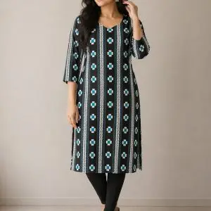 Black & Teal Saptapar Sambalpuri Printed Cotton Kurti for Women | Ethnic Straight Fit Kurti Sambalpuri cotton kurti Odisha handloom ShlokWear