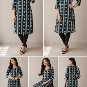 Black & Teal Saptapar Sambalpuri Printed Cotton Kurti for Women | Ethnic Straight Fit Kurti Sambalpuri cotton kurti Odisha handloom ShlokWear