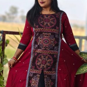 Maroon & Black Sambalpuri A-Line Kurti Sambalpuri cotton kurti Odisha handloom ShlokWear