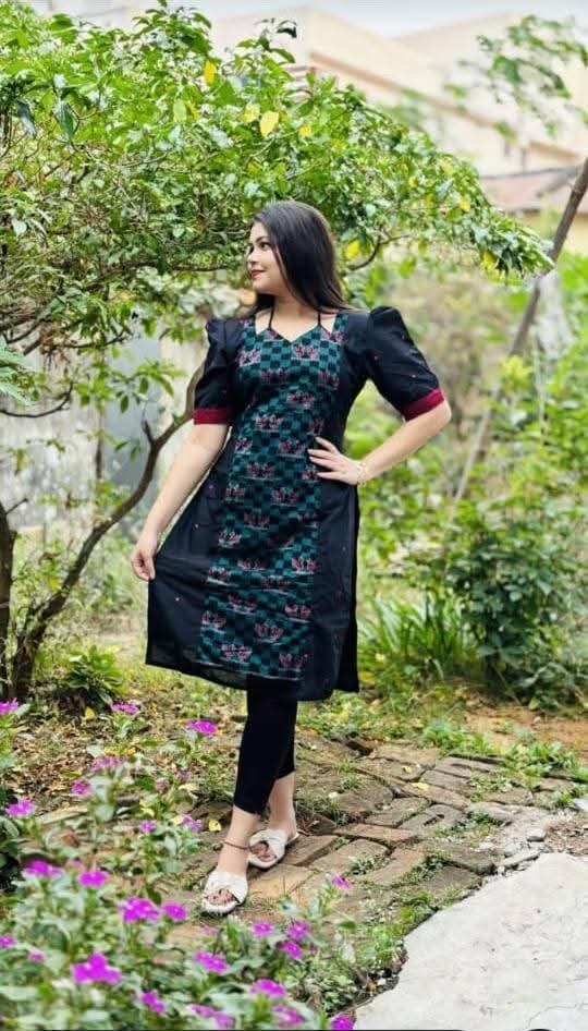 WhatsApp Image 2026-04-20 at 10.08.12 (1) Black White Sambalpuri Printed Cotton Fit & Flare Dress for Women Sambalpuri cotton kurti Odisha handloom ShlokWear