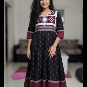 Black Sambalpuri Printed Cotton Tiered Maxi Dress for Women